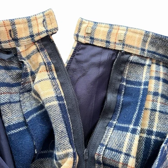 VTG Pendleton 100 % Virgin Wool Plaid Skirt 9/10 Blue Tan A-Line Midi USA Preppy - Picture 9 of 12